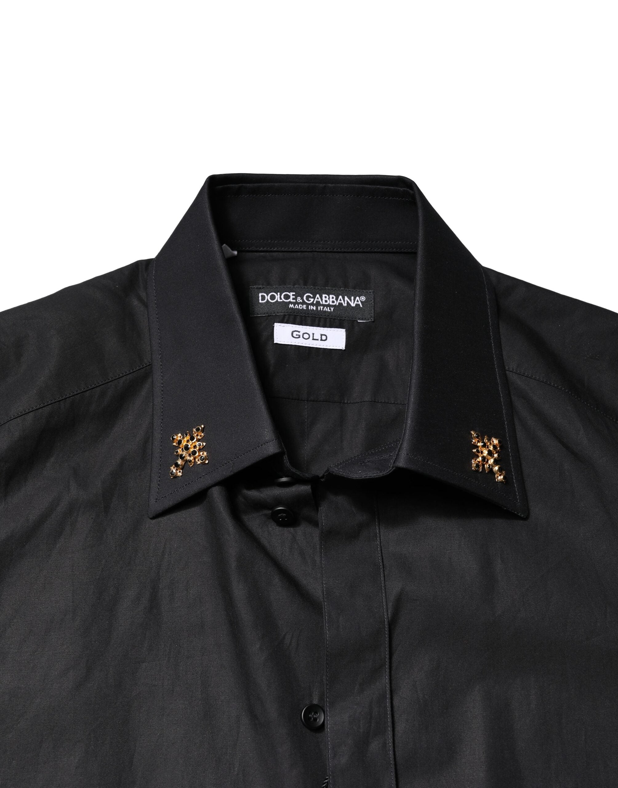 Dolce & Gabbana Black GOLD Cross Embellished Men's Shirt